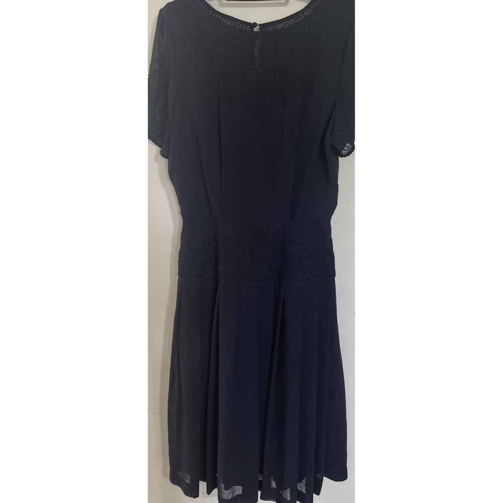 Vintage Marie St Claire Linen Dress Embroidered Cut Work Dress Sz 12 Blue
